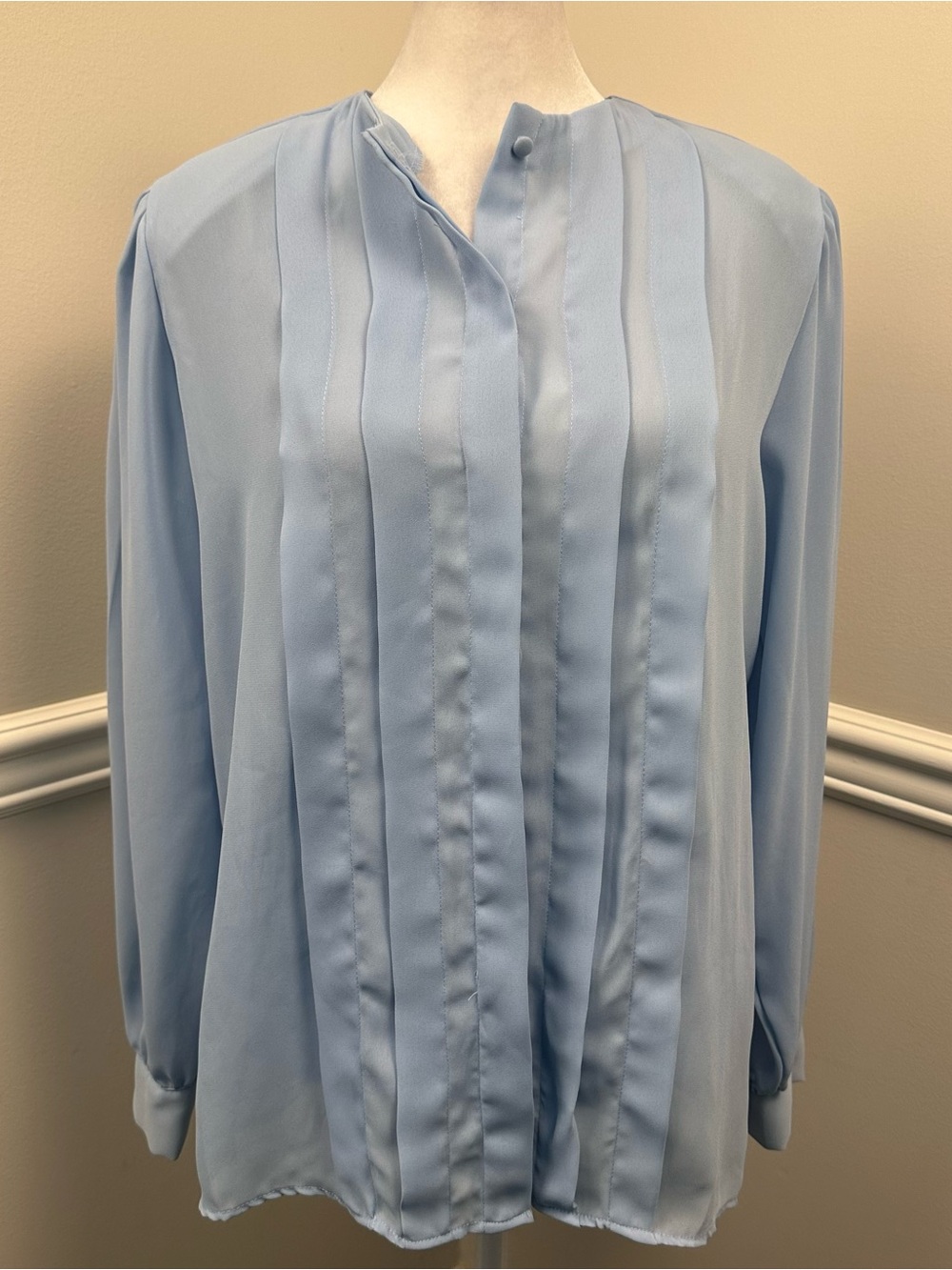 Diane Von Furstenberg Vintage Sheer Light Blue Pintuck Blouse 6